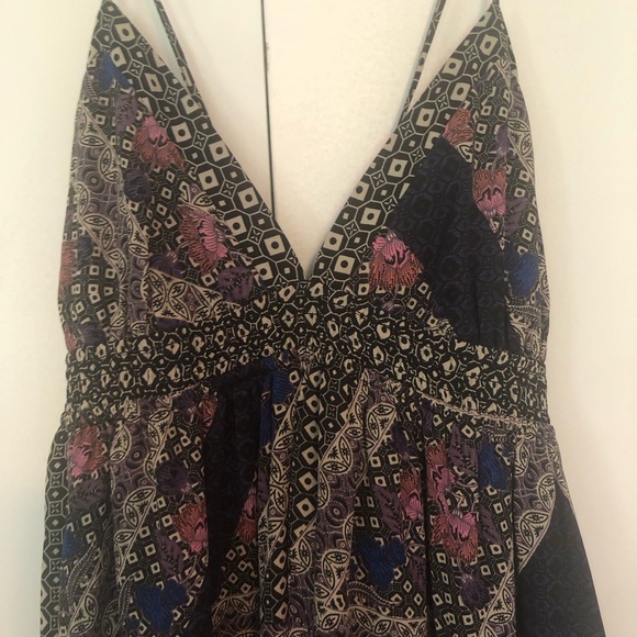 Black boho maxi dress with spaghetti adjustable straps that tie in back. - Picture 1 of 4